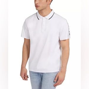 NEW| Guess Short Sleeve Pique Guess Tape Polo| Size: M| white
